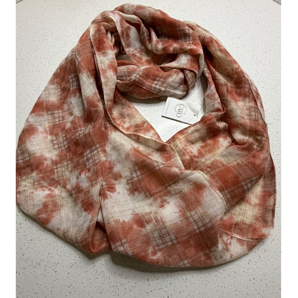 Cato Womens Rust Orange Plaid Tie Dye Infinity Scarf NWT